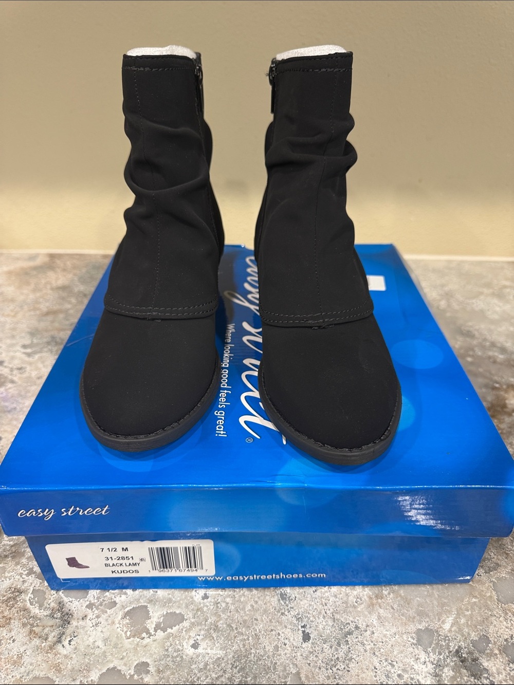 easy street Black Mid-Calf Stretch Heeled Boots with Side Zip